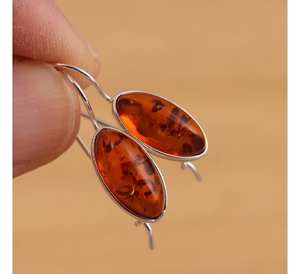 Hermosos pendientes en forma de marquesa de ámbar Báltico natural 925 plata esterlina ámbar genuino estampado estilo Vintage para bodas - Product Image 5