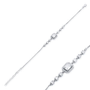 Clear Zircon Stone Design Baguette Square Shape <b>Charm</b> <b>Bracelet</b> Wholesale Handmade Turkish 925 Sterling <b>Silver</b> Jewelry Party Gift - Product Image 2