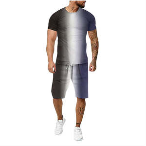 Nouveauté, séchage rapide, logo personnalisé, ensemble de sport 2 pièces d'été pour hommes, à manches courtes, t-shirt et short de fitness, ensemble de yoga - Product Image 3