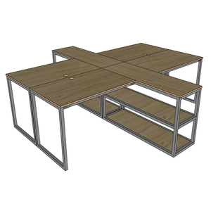HBMN022 Minimalist Contemporary Cluster <b>Desk</b> for 4 Melamine Computer <b>Work</b> <b>Desk</b> with Shelving Office Furniture - Product Image 6