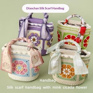 Crochet Chinese Style Flower Woven Handmade Diao Chan Silk <b>Scarf</b> <b>Handbag</b> Sexy Woolen Cotton Lining Strapless Barrel-shaped - Product Image 4