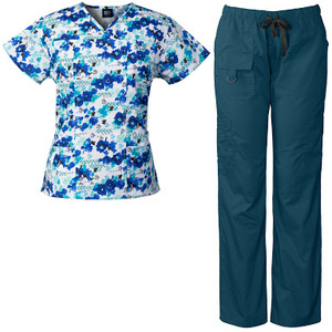 Stretchy Fabric <b>Scrub</b> Set Printed Style Nursing <b>Uniform</b> Custom Logo Medical <b>Uniforms</b> <b>Scrub</b> Top Pant Hospital <b>Scrubs</b> Set Women - Product Image 3