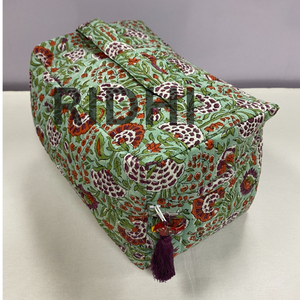 Eco Friendly <b>Quilted</b> Cotton Large Travel for Organizer <b>Bag</b> in Pastel Mint Green Reusable Pouch Daily Use Luggage - Product Image 1