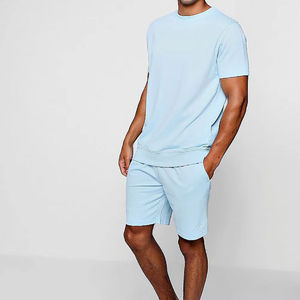 Top contraste couleur à manches courtes t-shirts Shorts 2 PC ensembles hommes costumes de sport décontractés qualité supérieure entièrement personnalisé ensemble court - Product Image 3