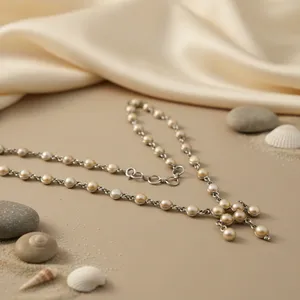 Collier délicat en perles argentées pour femme, bijoux de mode, cadeau, collier élégant en perles - Product Image 3