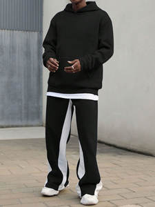 Fashion Custom Men's Regular Fit <b>Hooded</b> Vintage Solid Pullover Splicing Color Cotton Tracksuits Wholesale Winter Washed Jacket - Product Image 3