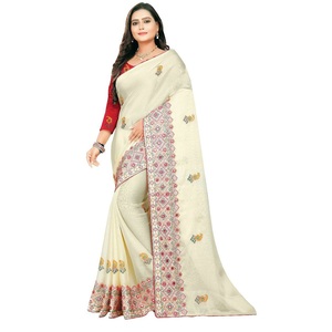 Boutique Blue's Premium Qualité Indien Sari Dernière Conception Fantaisie Broderie Séquence Travail Fête Porter Nuptiale Dernier Tissu De Soie - Product Image 4