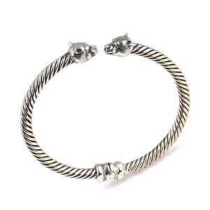 925 Sterling <b>Silver</b> Small Bear Head Twisted <b>Men</b>’s Bracelet | Spring Lock Handmade Turkish Jewelry - Product Image 1