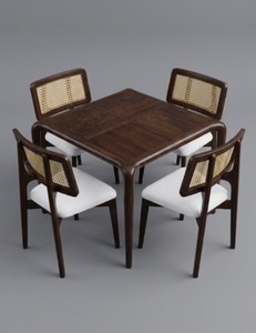 Ensemble de table à manger carrée moderne en bois massif avec 4 chaises en cannage, meubles pour la maison, hôtel, appartement, villa, mariage - Product Image 1