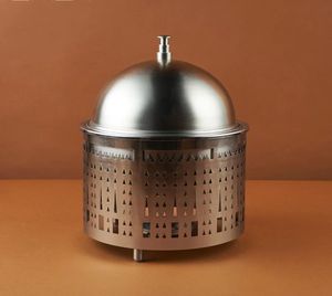 Support laser moderne de couleur noire au design arabe, couvercle rond, marmite élégante en acier, buffet chauffe-plats du Moyen-Orient pour le Ramadan à usage spécial - Product Image 6