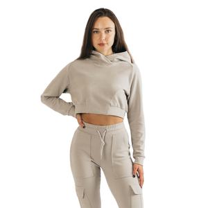 Sudadera con capucha corta informal de 400gsm, Top corto transpirable de manga larga, Jersey de invierno, técnicas de diamantes de imitación lavados para otoño - Product Image 1