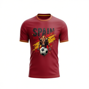 Maglietta Promozionale Unisex per Tifosi di Calcio Spagna 2026 WC, T-Shirt Rossa e Gialla con Grafica per il Giorno della Partita - Product Image 2