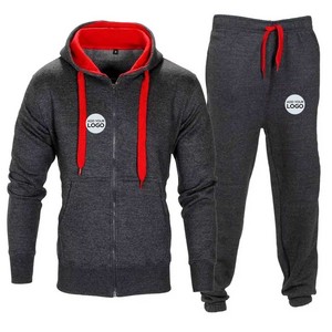 Survêtement 2 pièces en molleton pour homme Survêtement pour homme avec fermeture éclair intégrale Jogger Sports Suit Gym Training Sweatsuits - Product Image 2