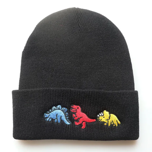 Bonnet personnalisé OEM nouveau bonnet à manches Hip Hop pour hommes broderie chapeau de laine chaud mignon dinosaure chapeau tricoté automne hiver - Product Image 5
