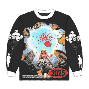 streetwear bold graphic print oversized fit urban drip long sleeve casual style top 100% cotton <b>Tshirt</b> for men loose fit printed - Product Image 1