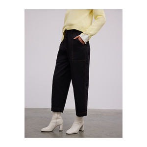 Pantalones de Cintura Alta en Mezcla de Algodón con Costuras en Contraste Transpirables - Product Image 3