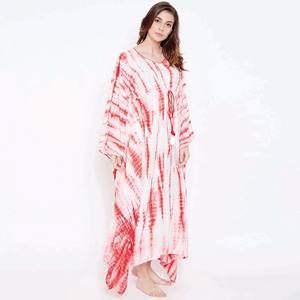 Custom Manufacture <b>Slim</b> Fit 100% Modal Round Neck Short Extended Sleeves Candy Red Shikora <b>Tie</b>-Dye Kaftan - Product Image 3