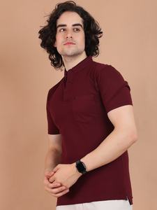 Camiseta de media manga con cuello mandarín granate de la mejor calidad para hombre, ropa cómoda de uso diario para ocasiones informales y semiformales - Product Image 4