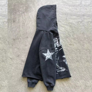 Sudadera con Capucha Corta y Holgada Estilo Vintage para Hombre, 100% Algodón, 550 Gramos, Felpa, Color Sólido, Tejido Bordado en Relieve para Otoño - Product Image 3
