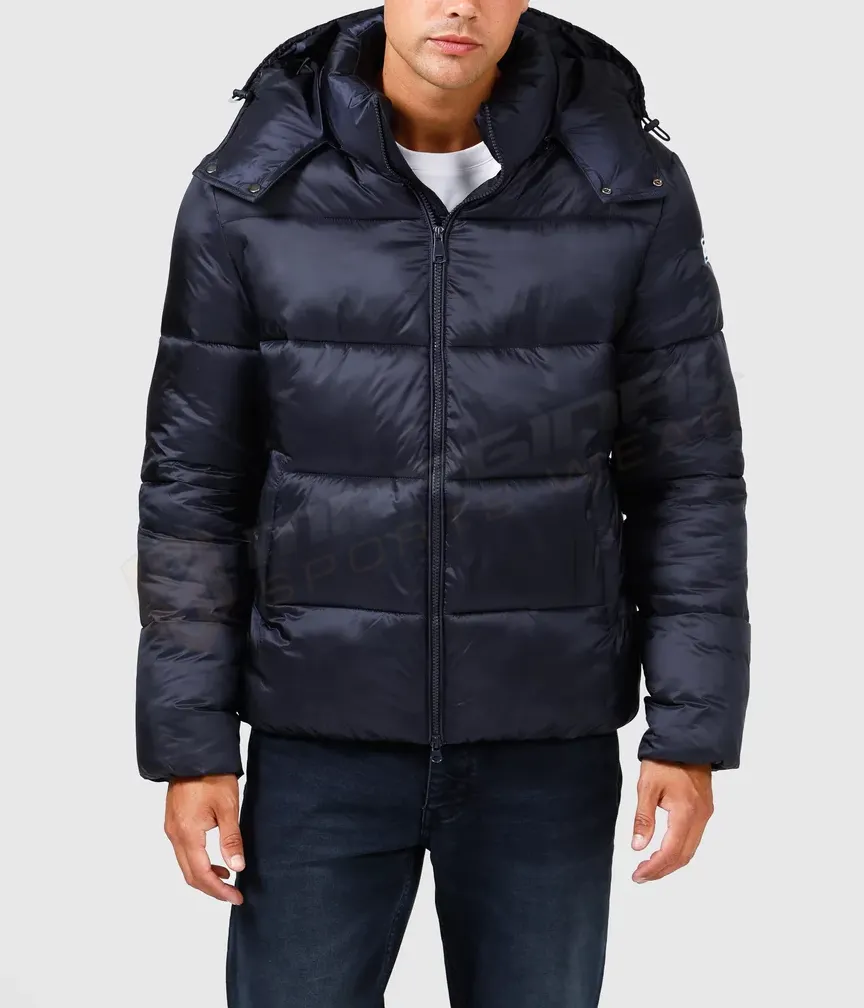 Custom Winter Warm Bubble Puffy Jacket Black Hooded Bubble Jacket Men Warm Winter Puffer Jacket Coat