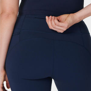กางเกงขาสั้นสีน้ำเงินเข้มไร้รอยต่อเอวสูงสำหรับผู้หญิงกางเกงขาสั้นสำหรับขี่จักรยานออกกำลังกายออกกำลังกายออกกำลังกายออกกำลังกายแบบซ่อนมีกระเป๋า - Product Image 4