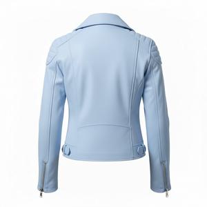 Chaqueta de Motociclista de Cuero Azul Claro de Marca Privada para Mujer, Personalizada, al por Mayor, Precio de Fábrica, Estilo Motero Genuino, Moda Femenina - Product Image 3