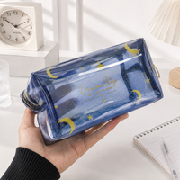 Sac de maquillage en PVC de couleur personnalisée OEM avec fermeture éclair lisse, logo imprimé personnalisé, pochette à fermeture éclair en PVC pour emballage cosmétique de voyage