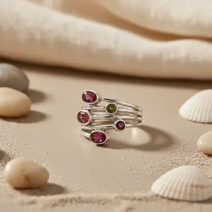 925 Silver Multi-Gemstone <b>Statement</b> <b>Ring</b> for Women Fashion <b>Rings</b> - Product Image 2