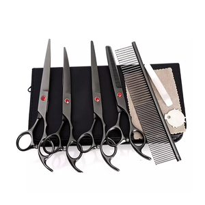 Juego de tijeras de aseo para perros de lujo de alta calidad, tijeras de dientes de acero inoxidable 440C, tijeras para perros de pulgadas negras, herramientas recargables - Product Image 1