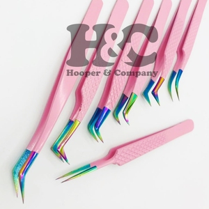 คีมหนีบขนตาสีชมพูแบบใหม่แหนบปลายสีดำที่หนีบขนตาปลอมแบบไม่ยั่งยืนโลโก้ตามต้องการ - Product Image 6