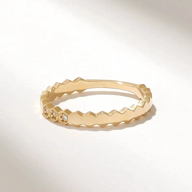 Doğrudan üretici fiyatları Lab yetiştirilen altıgen açacağı elmas altın düğün Band yüzük giyen kadınlar için takı