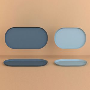 Lot de 2 plateaux de luxe de couleur gris et bleu ciel au design moderne en fer de forme ovale faits à la main pour la vaisselle décorative - Product Image 1