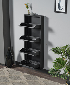 4 Layer Stainless Steel <b>Shoe</b> <b>Rack</b> Cabinet Textured PEI Door Storage Organizer for Home Entryway Office - Product Image 4