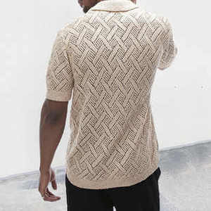 เสื้อโปโลแขนยาวผ้าโพลีเอสเตอร์ทรงครอปสำหรับผู้ชายเสื้อครอปโบซี่แขนยาวผ้าคอตตอนสีพื้นปรับแต่งกระดุมได้ - Product Image 4