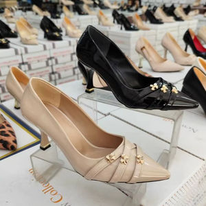 Zapatos de Tacón de Aguja Negros Clásicos de 9 cm para Mujer, Punta Puntiaguda, Decoración de Diamantes de Imitación, Cierre Deslizante, para Tallas 36-40, Hechos en Turquía - Product Image 1