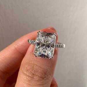 5 Carat Elongated Radiant Cut <b>Moissanite</b> Engagement <b>Ring</b> Custom Gold Bridal Gemstone <b>Ring</b> with Crushed Ice Sparkle Hidden Halo - Product Image 1