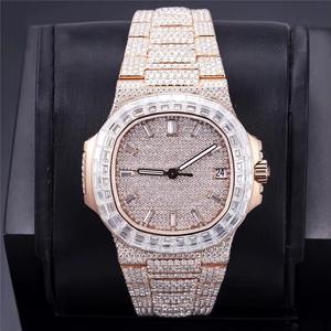 Montre mécanique automatique de luxe élégante certifiée EGL, en or et argent, pour hommes et femmes, avec verre en diamant Moissanite VVS, noir - Product Image 1