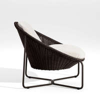 Fauteuil de salon rotatif d'extérieur moderne Bruno, structure en aluminium et corde tressée, pieds coniques, rembourrage épais en mousse imperméable, finition noire