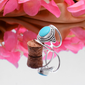 12X9มม. พลอยสีเทอร์ควอยส์ธรรมชาติ925เงินสเตอร์ลิงของขวัญคริสต์มาสแหวน5.18gm เจ้าหญิงอัญมณีเพชร Cabochon - Product Image 4