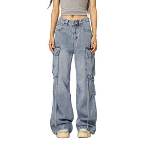 กางเกงยีนส์ทรงหลวมขากว้างสำหรับผู้หญิงกางเกงยีนส์สไตล์คาร์โก้มีกระเป๋าสไตล์ลำลองและมีสไตล์ - Product Image 6