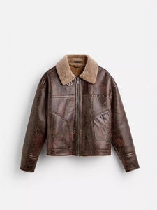 Chaqueta de Cuero para Hombre, Transpirable, Abrigada para Invierno, Estilo Casual, Color Marrón, Chaqueta de Doble Cara, Estilo Vintage con Solapa - Product Image 5