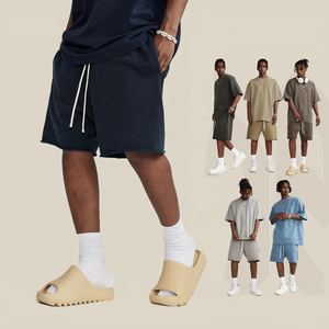 Pantalones cortos de sudor transpirables impermeables de LICRA/poliéster sólidos de cintura media personalizados para hombres, lavado con ácido de piedra desteñida al sol, estilo Hip Hop - Product Image 2