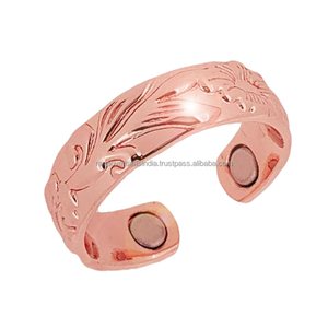 Anneau de manchette ouvert réglable en cuivre pur conception gravée hommes et femmes anneau pour l'arthrite et les articulations à bon taux - Product Image 2