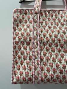 Handmade <b>Large</b> Cotton <b>Tote</b> <b>Bag</b> Turquoise Quilted <b>with</b> Red Motif Embroidery Fashionable <b>Zipper</b> Closure for Daily Travel Use - Product Image 3