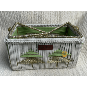 10x6x6 Inch Woven Storage Organizer Recycled <b>Plastic</b> and Cotton <b>Basket</b> with Tree Design - Product Image 5