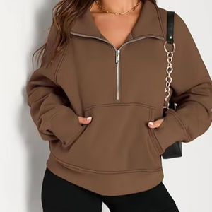 Sudaderas para mujer, Jersey recortado con media cremallera, sudaderas con cremallera de cuarto de lana, trajes de moda de otoño 2025, ropa - Product Image 2