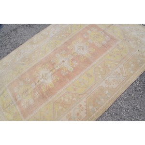 Vintage Turkish Rug Large 5.2 X 8.4 ft Patchwork Design Pink <b>Yellow</b> <b>Wool</b> Latex for Teens Rectangular Area Rugs for Hallway Use - Product Image 5