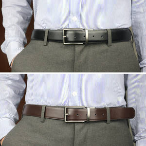 Custom Men's <b>Vintage</b> Steel Buckle Genuine Cowhide Leather <b>Belt</b>-High Quality Durable Eco-Friendly Factory Wholesale - Product Image 2