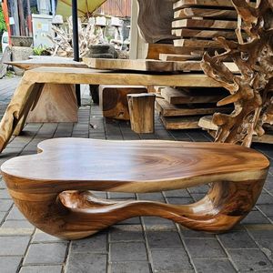 Mesa de Centro Redonda de Estilo Moderno con Borde Natural, Escultura de Animal Realista, Hecha a Mano, Arte Natural Coleccionable, de HF Industries - Product Image 1