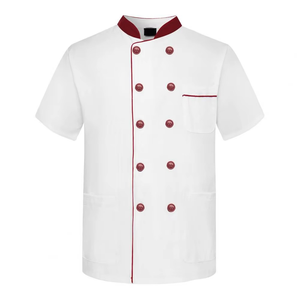 Uniforme de Chef Mezcla de algodón Overoles de Chef Uniforme de Chef profesional con cuello alto Mangas cortas Doble para restaurante - Product Image 5